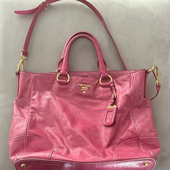 Prada Handbags - Prada Fuchsia Leather Tote Bag